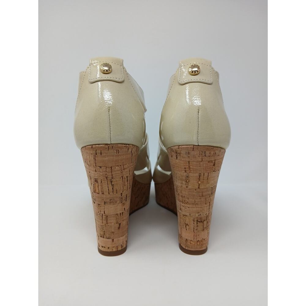 Michael Kors Damita Iconic Gold Zipper Nude Cork Wedges Women’s US Size 7.5M - Picture 9 of 16